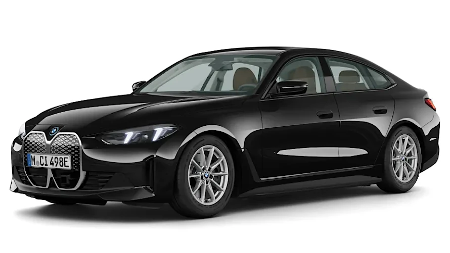 BMW i4 in schwarz auf weis.