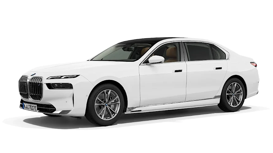 BMW i7 Limousine in weis auf weis.